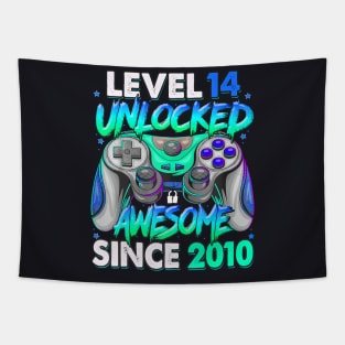 Level 14 Unlocked Awesome Since 2010 14Th Birthday Gaming Tapestry