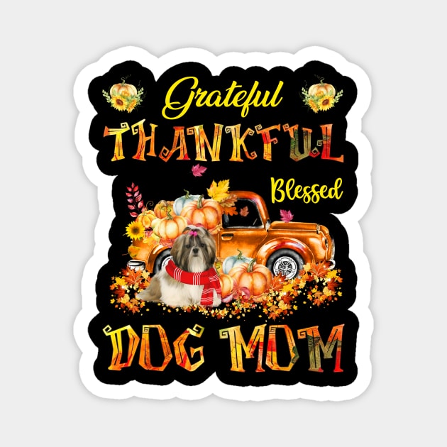 Shih Tzu Truck Pumpkin Thankful Grateful Blessed Dog Mom Magnet by Benko Clarence