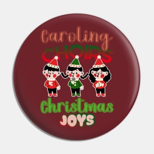 Caroling Choirs, Christmas Joys: Festive Ensembles, Melodic Hues, red, green and white Pin