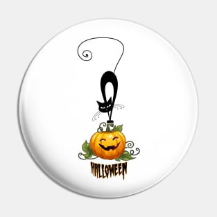 Spooky Duo: A Black Cat and Jack-o'-Lantern - Happy Halloween Pin