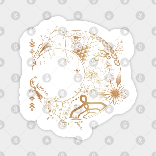 Moon Floral Design Motif [Gold] Magnet by Night-Artist