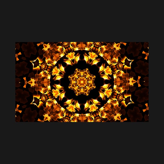 Aesthetic Yellow and black kaleidoscope with stars. Optical expansion illusion print by Pink Dessert