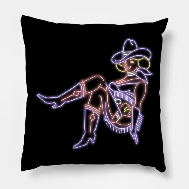 Las Vegas Cowgirl Neon Sign Pillow by madeinchorley