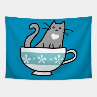 Teacup Blue Cat Tapestry