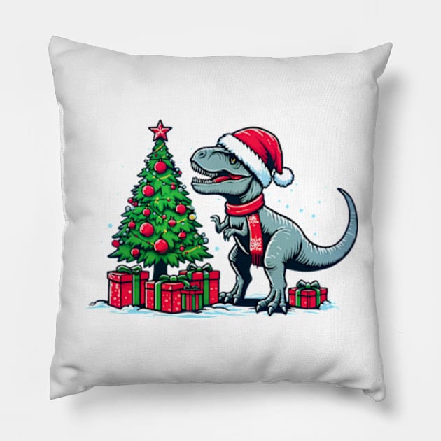 Christmas T-Rex Pillow by ArtFactoryAI