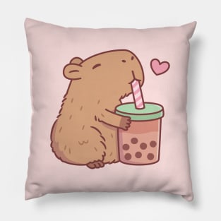 Cute Capybara Loves Bubble Tea Pillow