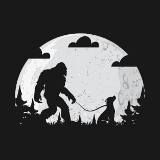 Bigfoot-And-Dog-In-A-Moon-Graphic T-Shirt