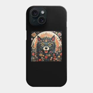 Surrealistic Folk Art Dark Floral Motif Wolf Design Phone Case