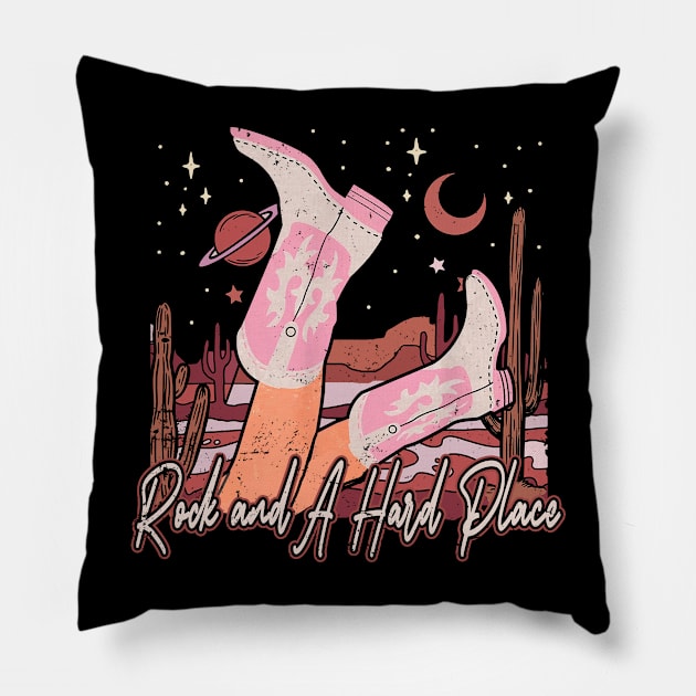 Rock And A Hard Place Cactus Cowgirls Boots & Hat Desert Pillow by Chocolate Candies