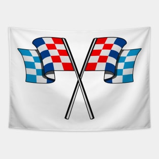 Checked racing car flag (Blue, Red, Light Blue Color) Tapestry