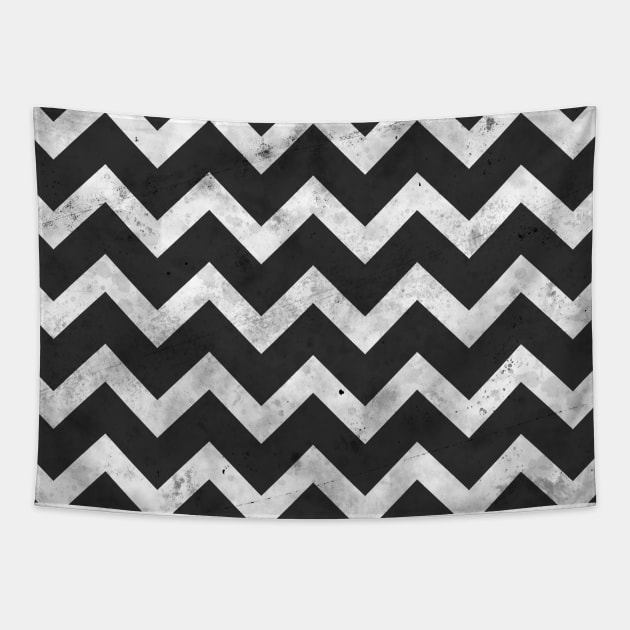 Simple black white chevron pattern lines retro vintage distressed Tapestry by PLdesign