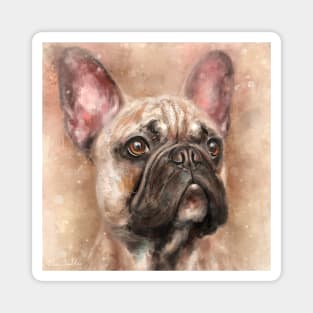 Expressive Thick Oil Painting of a French Bulldog on Beige Background Magnet