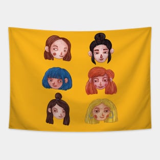 cute girl faces Tapestry