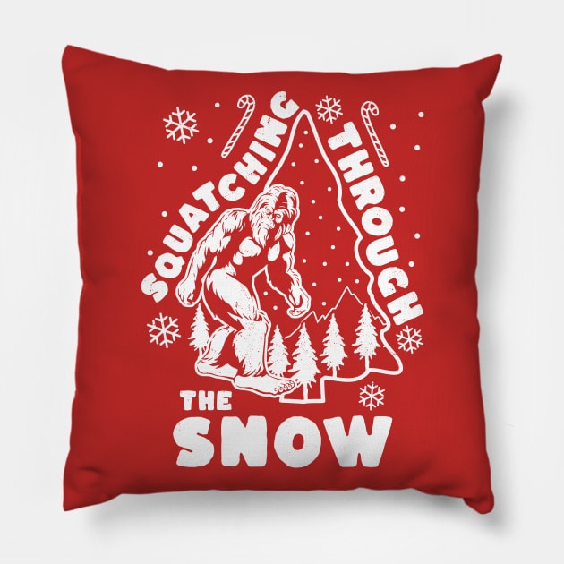 Bigfoot Squatching Through The Snow Christmas Tree Sasquatch Pillow by OrangeMonkeyArt