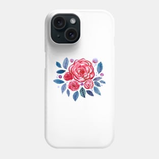 Spring roses bouquet - red and indigo Phone Case