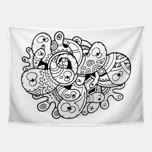 Cute and Crazy Doodle Charachters Tapestry