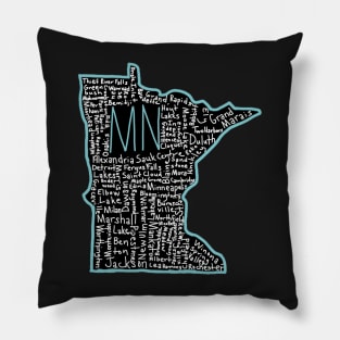 Minnesota State Outline Cities Pillow