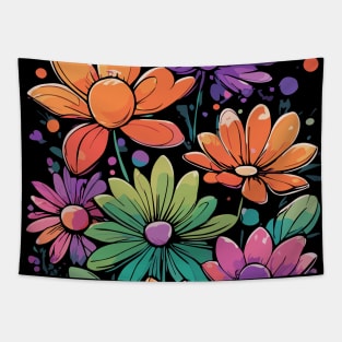 Flower Power 70s floral pattern Tapestry