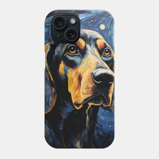 Black and Tan Coonhound Dog Painted in Starry Night style Phone Case