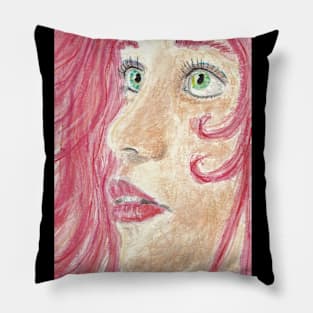 Woman's face red  hair watercolor painting Pillow