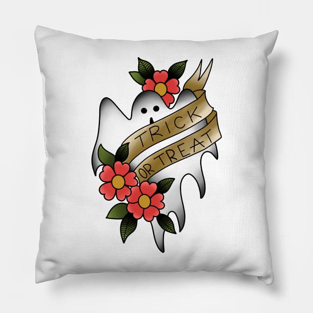 Halloween - Trick or Treat - Ghost - Traditional Tattoo Pillow by ladyjrae