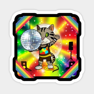 Alien Disco Mirrorball Cat Magnet