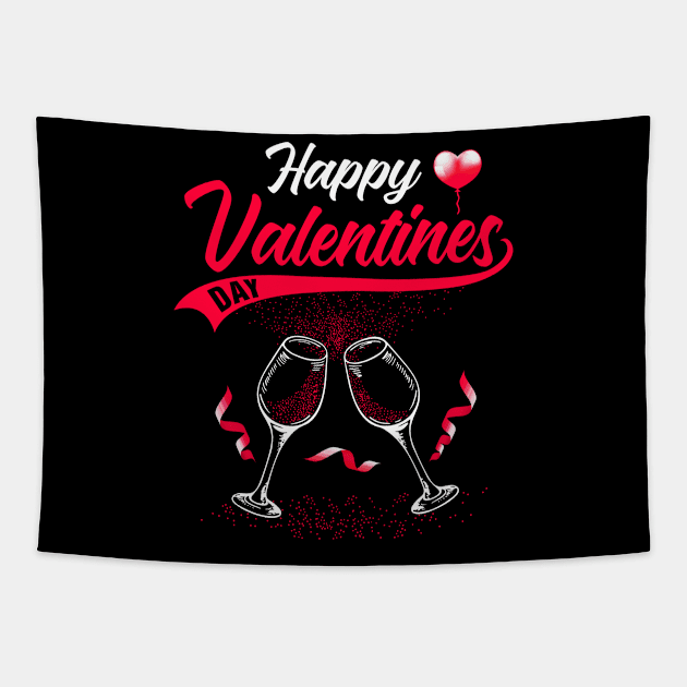 Happy Valentines Day Heart and Wine Funny Valentines Day Tapestry by TMSTORE