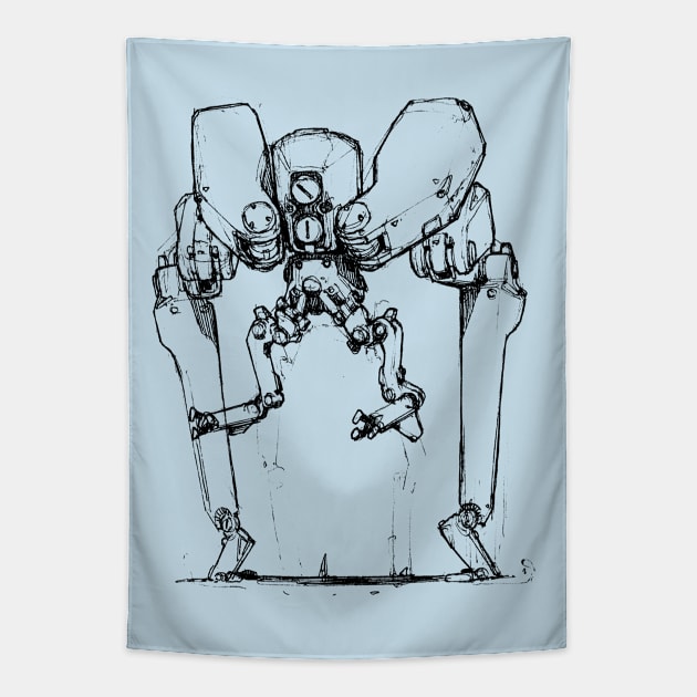 Mech Sketch (BW) Tapestry by FUELSTAINS