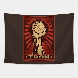 TRON Coin: Propaganda style triumphant fist clutching a TRON coin Tapestry