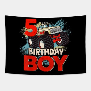 5 Year Old 5th Birthday Boy Monster Truck Car Tapestry