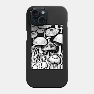 DREAMY INK BLACK AND WHITE BUNCH OF MUSHROOMS Phone Case