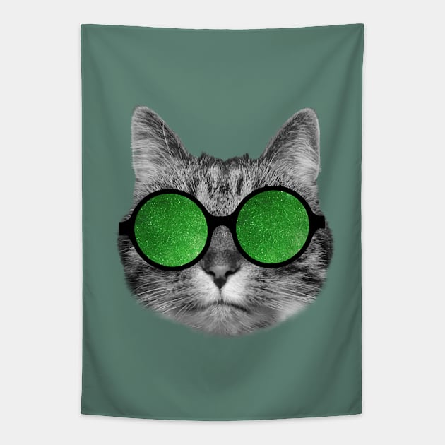 Green glasses cat Tapestry by Purrfect