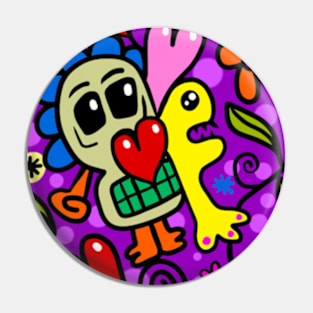 Doodle Skull Colorful Funky Design Pin