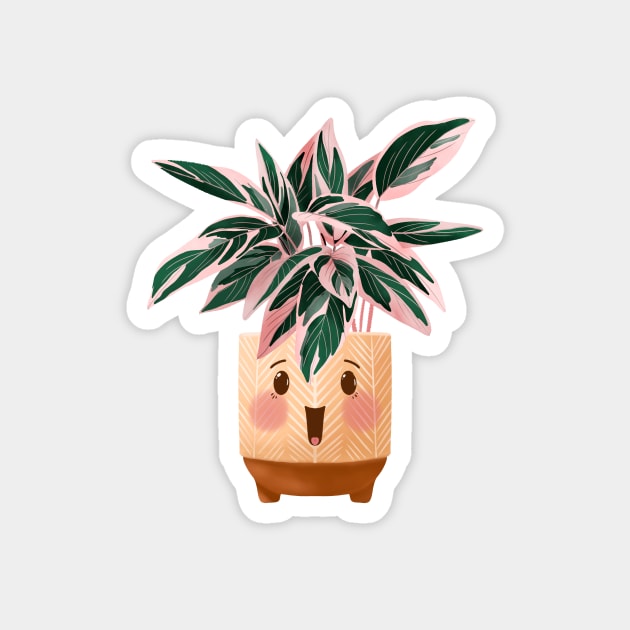 Cute Plant Illustration, Calathea Triostar Illustration Magnet by gusstvaraonica