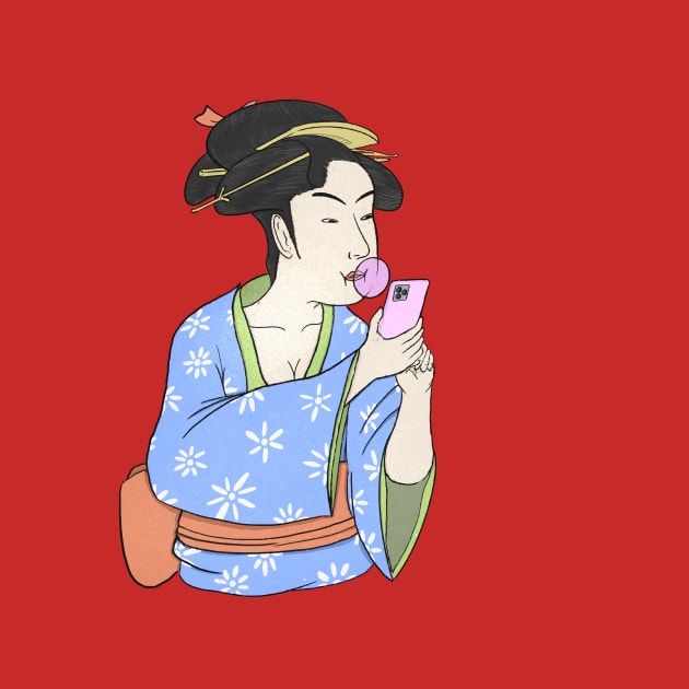 Geisha with Phone by The Graphicallist