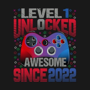 Level 1 Unlocked Awesome Since 2022 1th Birthday Gaming T-Shirt