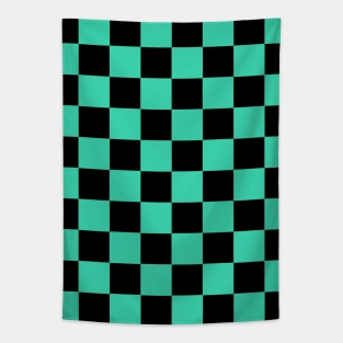 Bright Turquoise and Black Chessboard Pattern Tapestry