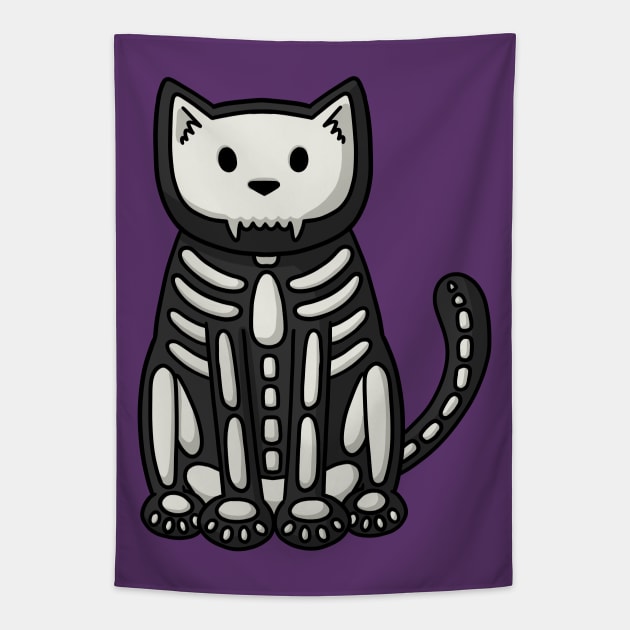 Halloween Skeleton Cat Tapestry by Doodlecats 