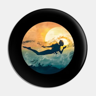 Scuba Diving Retro Sun Set Lovers Men Women Divers Pin