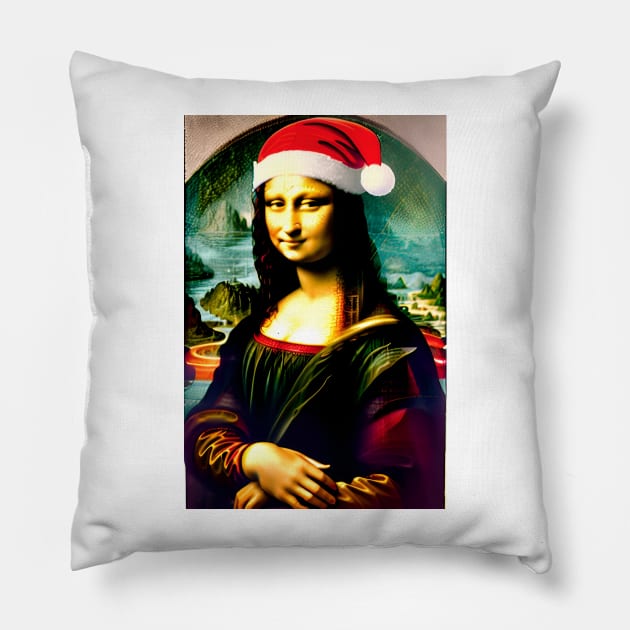 Santa Mona Lisa (Celebrity Christmas) Pillow by robsteadman