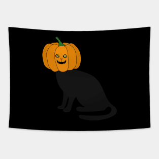 Scary pumpkin head cat Tapestry