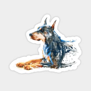 Watercolor Painting - Doberman Sitting Down Magnet