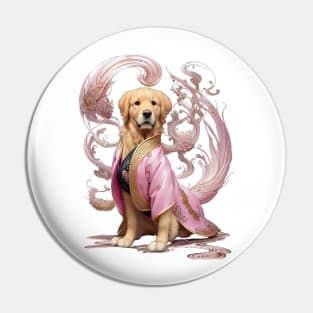 Majestic Imperial: Golden Retriever in Royal Pink Hanbok Pin