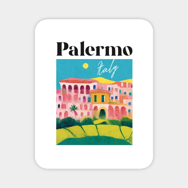 Colorful Palermo Italy Gouache Travel Poster Retro Wall Art Illustration Magnet by BetterManufaktur