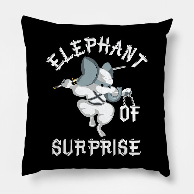 Elephant of Surprise | Funny Elephant Ninja Katana Kung Fu Pillow by MerchMadness