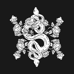 Snake And Flowers - Funny Gothic Art Lover Serpent Fan T-Shirt