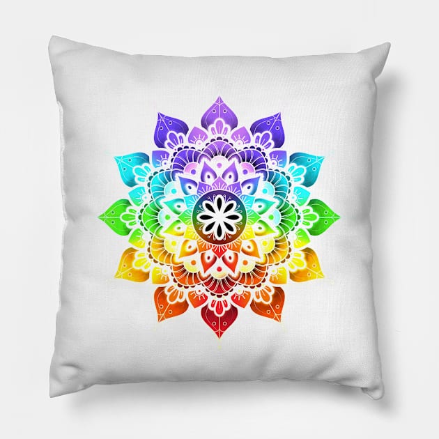 Mandala of Chakras in the 7 colors of the rainbow n°2 Pillow by AudreyJanvier