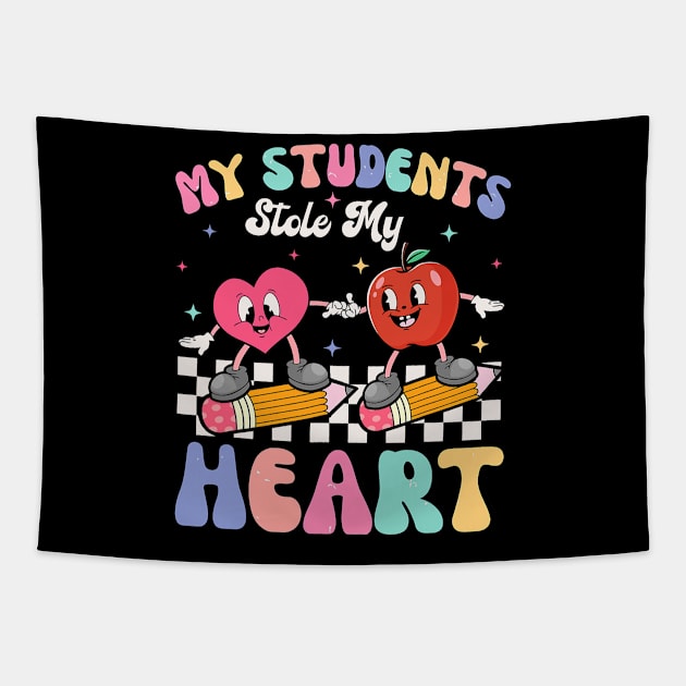 Teacher Valentines Day Retro My Students Stole My Heart Tapestry by jadolomadolo