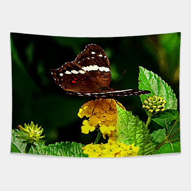 Butterflies - Black Butterfly on Yellow Lantana Tapestry by SusanSavad