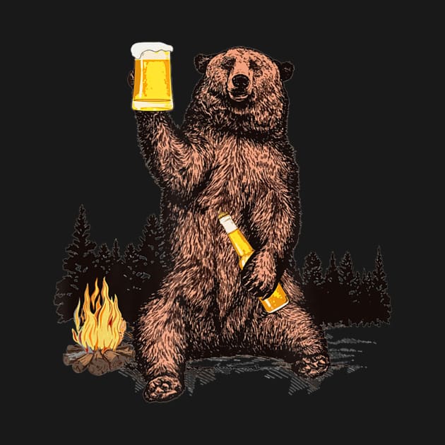 Bear Drinking Beer Camp Fire Woods Outdoor Funny Grizzly by easleyzzi